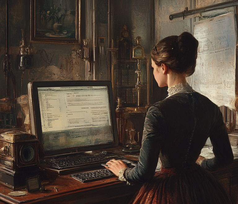 a web application on a monitor controlled by a lady